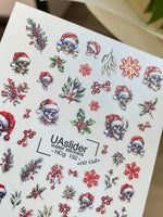 Nail Water Decal NCg-132 | Water Slide Nail Decals with Skulls in Santa Hats | Gothic Christmas Nail Ar
