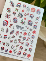 Nail Water Decal NCg-132 | Water Slide Nail Decals with Skulls in Santa Hats | Gothic Christmas Nail Ar