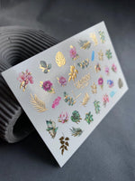 Nail Water Decal CF-220 | Floral Water Slide Nail Decals | Roses, Leaves & Gold Foil - UASLIDER
