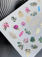 Nail Water Decal CF-220 | Floral Water Slide Nail Decals | Roses, Leaves & Gold Foil
