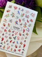 Nail Water Decal NCg-136 | Water Slide Nail Decals with Winter Birds and Berries | Holiday Nail Art