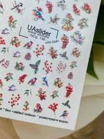Nail Water Decal NCg-136 | Water Slide Nail Decals with Winter Birds and Berries | Holiday Nail Art