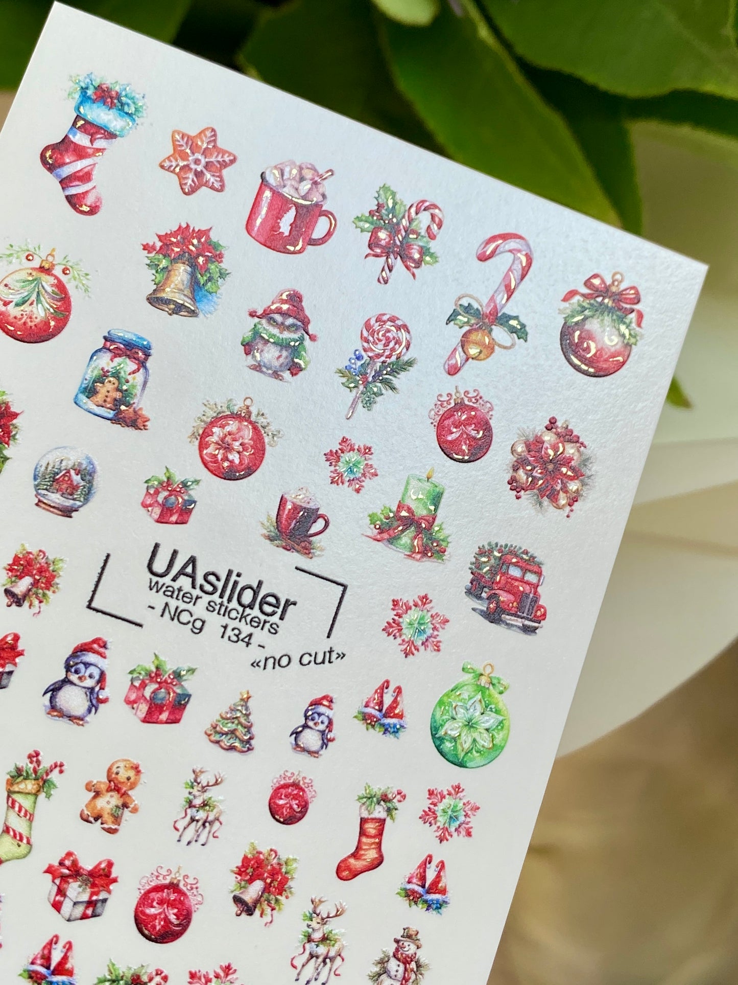 Nail Water Decal NCg-134 | Water Slide Nail Decals with Christmas Icons | Festive Holiday Nail Art