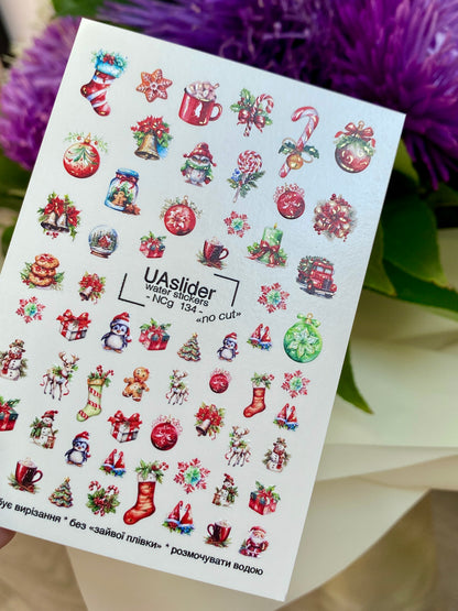 Nail Water Decal NCg-134 | Water Slide Nail Decals with Christmas Icons | Festive Holiday Nail Art