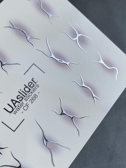 Nail Water Decal CF-268 | Abstract Water Slide Nail Decals | Black & Silver Wave Silhouettes