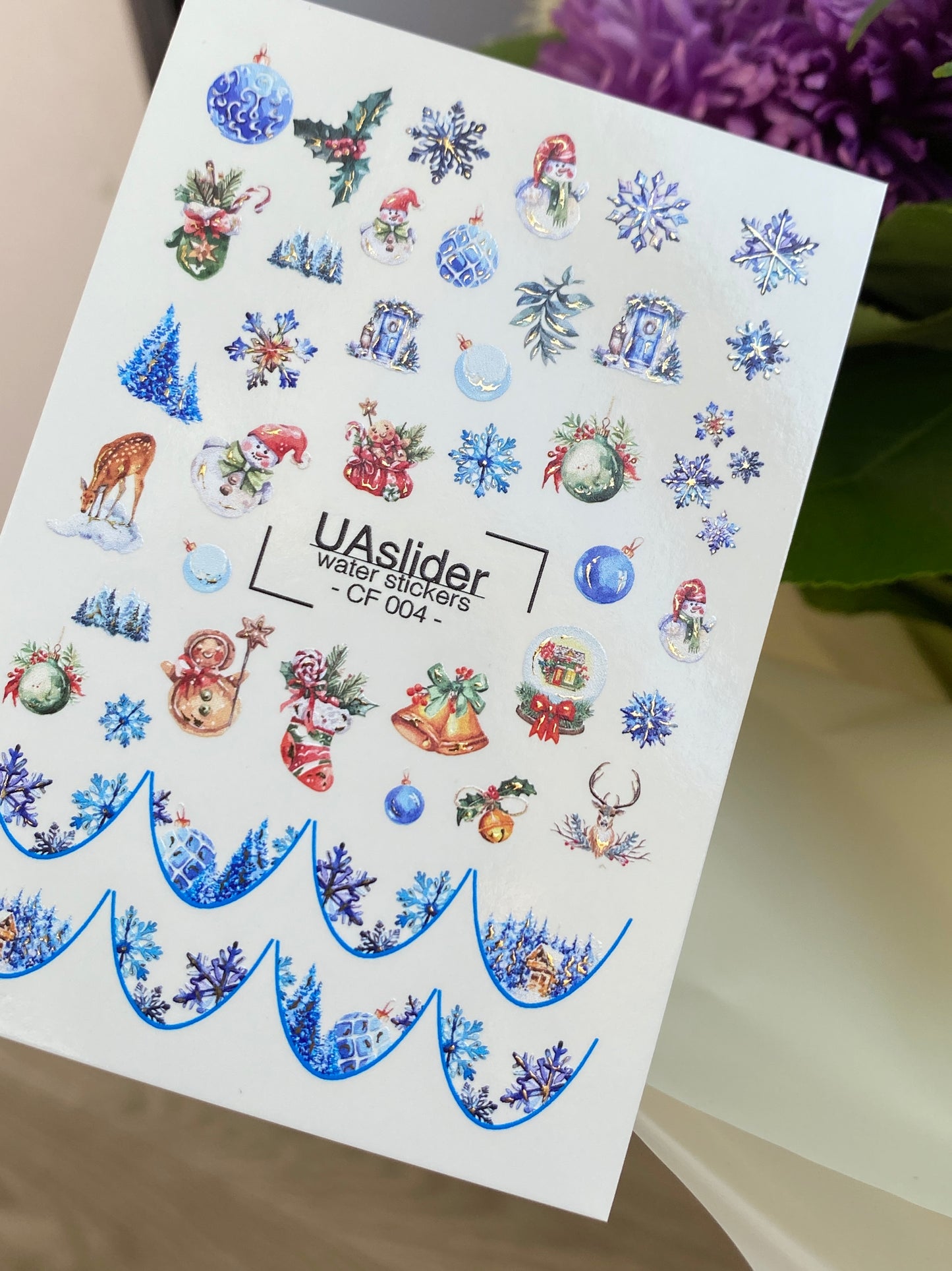 Nail Water Decal CF-004 | Water Slide Nail Decals with Christmas Ornaments & Snowflakes | Festive Holiday Set