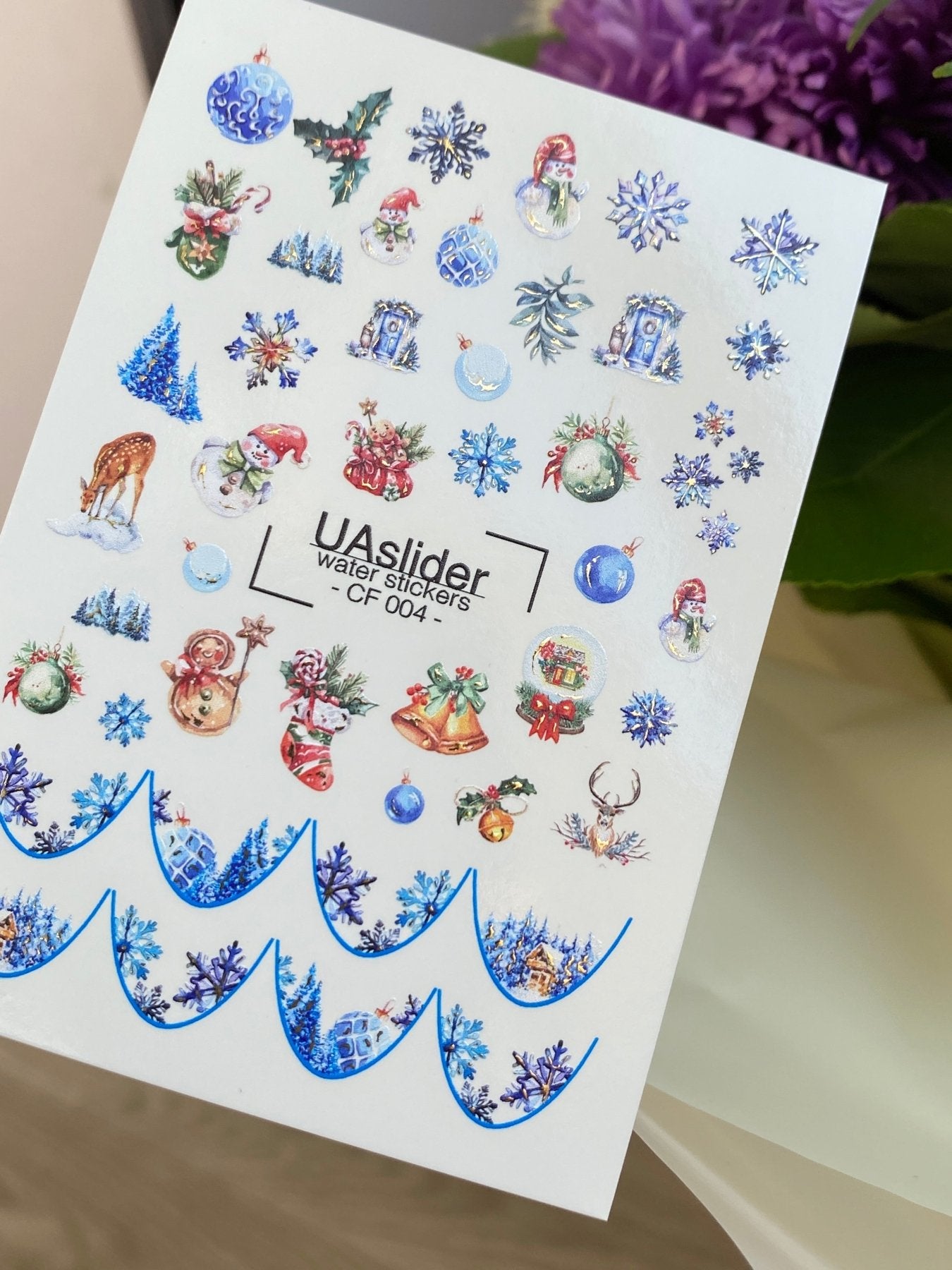 Nail Water Decal CF-004 | Water Slide Nail Decals with Christmas Ornaments & Snowflakes | Festive Holiday Set