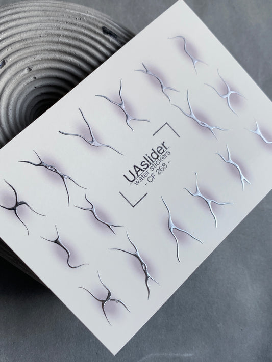 Nail Water Decal CF-268 | Abstract Water Slide Nail Decals | Black & Silver Wave Silhouettes