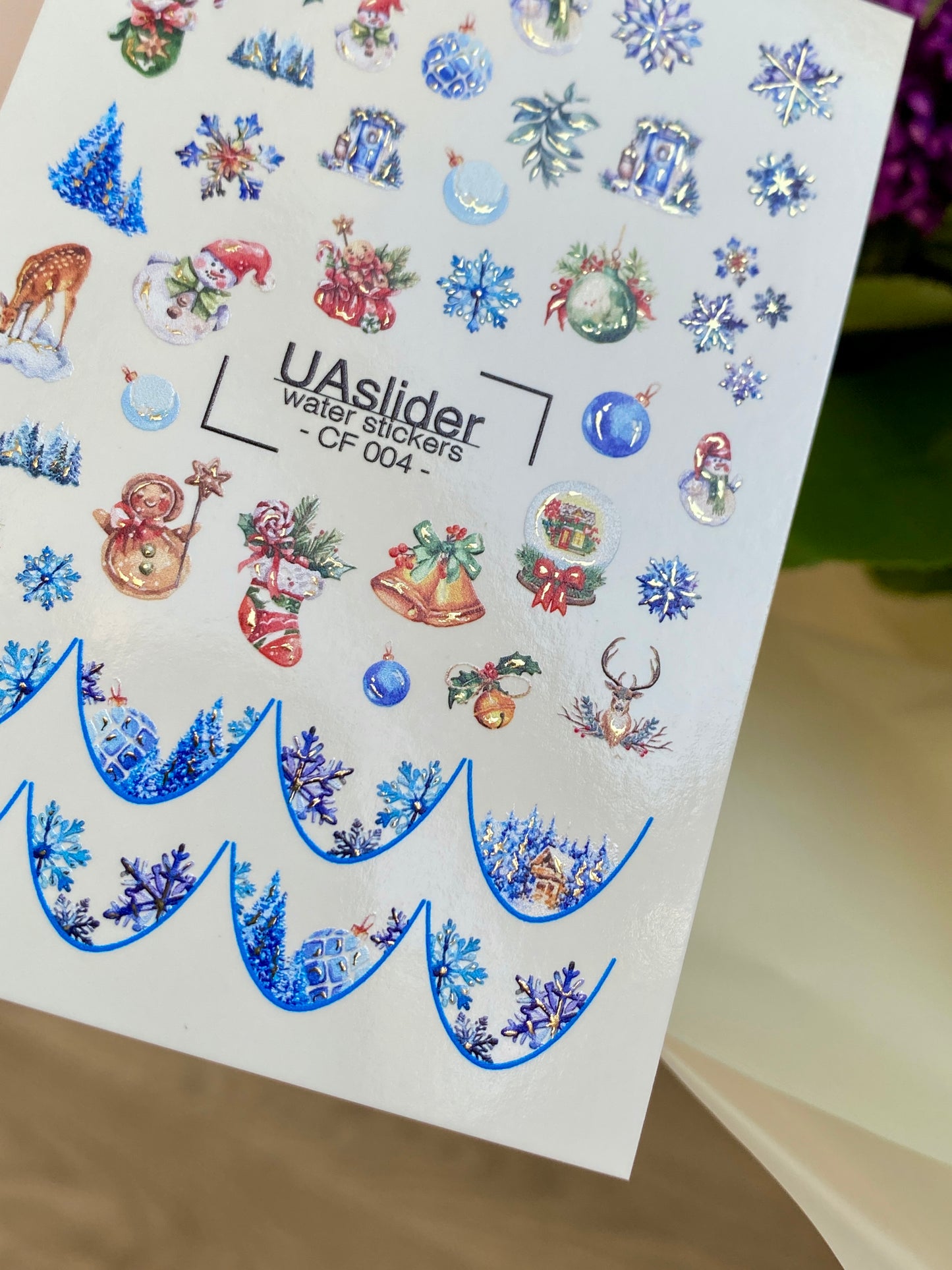 Nail Water Decal CF-004 | Water Slide Nail Decals with Christmas Ornaments & Snowflakes | Festive Holiday Set