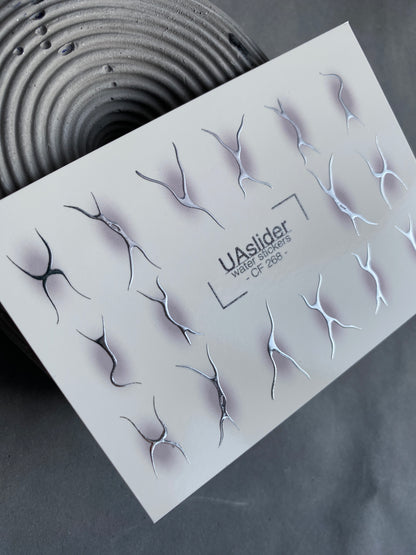 Nail Water Decal CF-268 | Abstract Water Slide Nail Decals | Black & Silver Wave Silhouettes