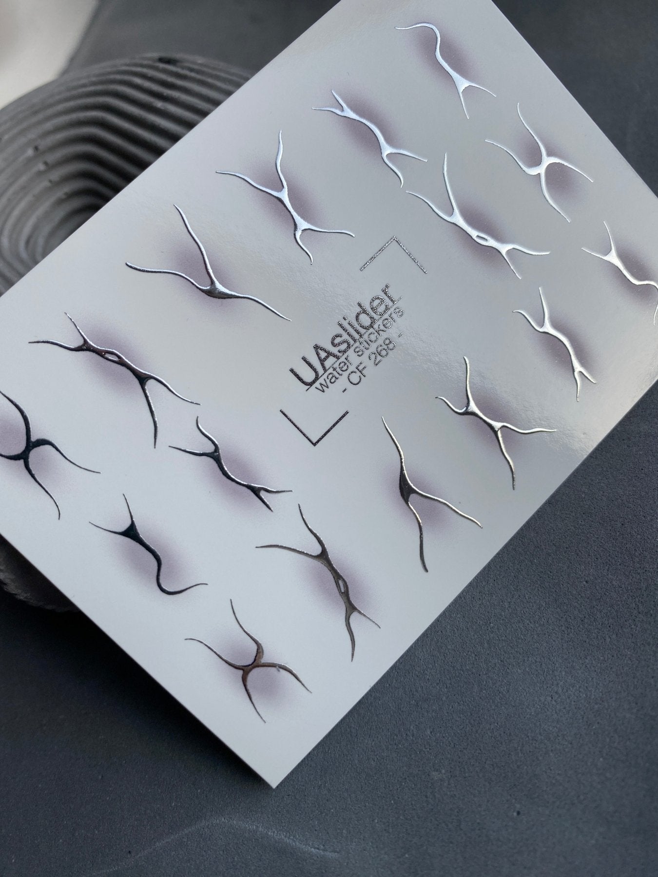 Nail Water Decal CF-268 | Abstract Water Slide Nail Decals | Black & Silver Wave Silhouettes - UASLIDER