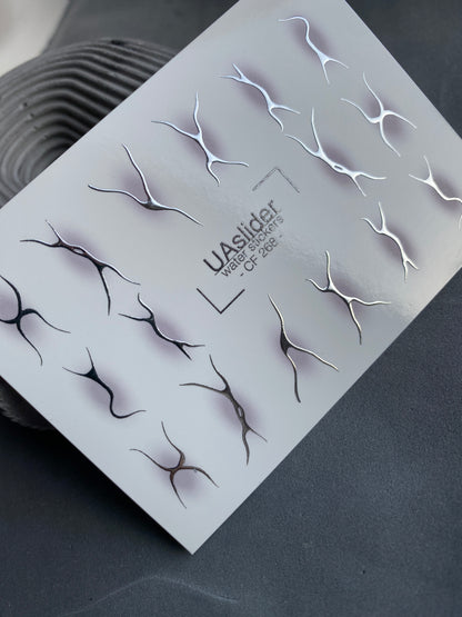 Nail Water Decal CF-268 | Abstract Water Slide Nail Decals | Black & Silver Wave Silhouettes