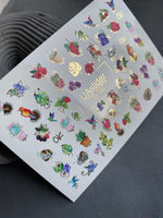 Nail Water Decal CF-145 | Fruit & Cactus Water Slide Nail Decals | Hummingbirds & Gold Foil Details - UASLIDER