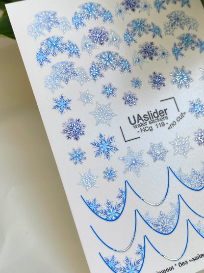 Nail Water Decal NCg-119 | Water Slide Nail Decals with Blue Snowflakes | Winter Nail Art