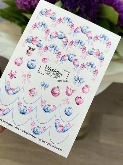 Nail Water Decal NCg-121 | Water Slide Nail Decals with Christmas Ornaments | Festive Holiday Nail Art