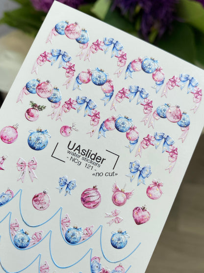 Nail Water Decal NCg-121 | Water Slide Nail Decals with Christmas Ornaments | Festive Holiday Nail Art