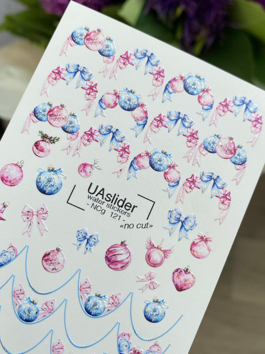 Nail Water Decal NCg-121 | Water Slide Nail Decals with Christmas Ornaments | Festive Holiday Nail Art