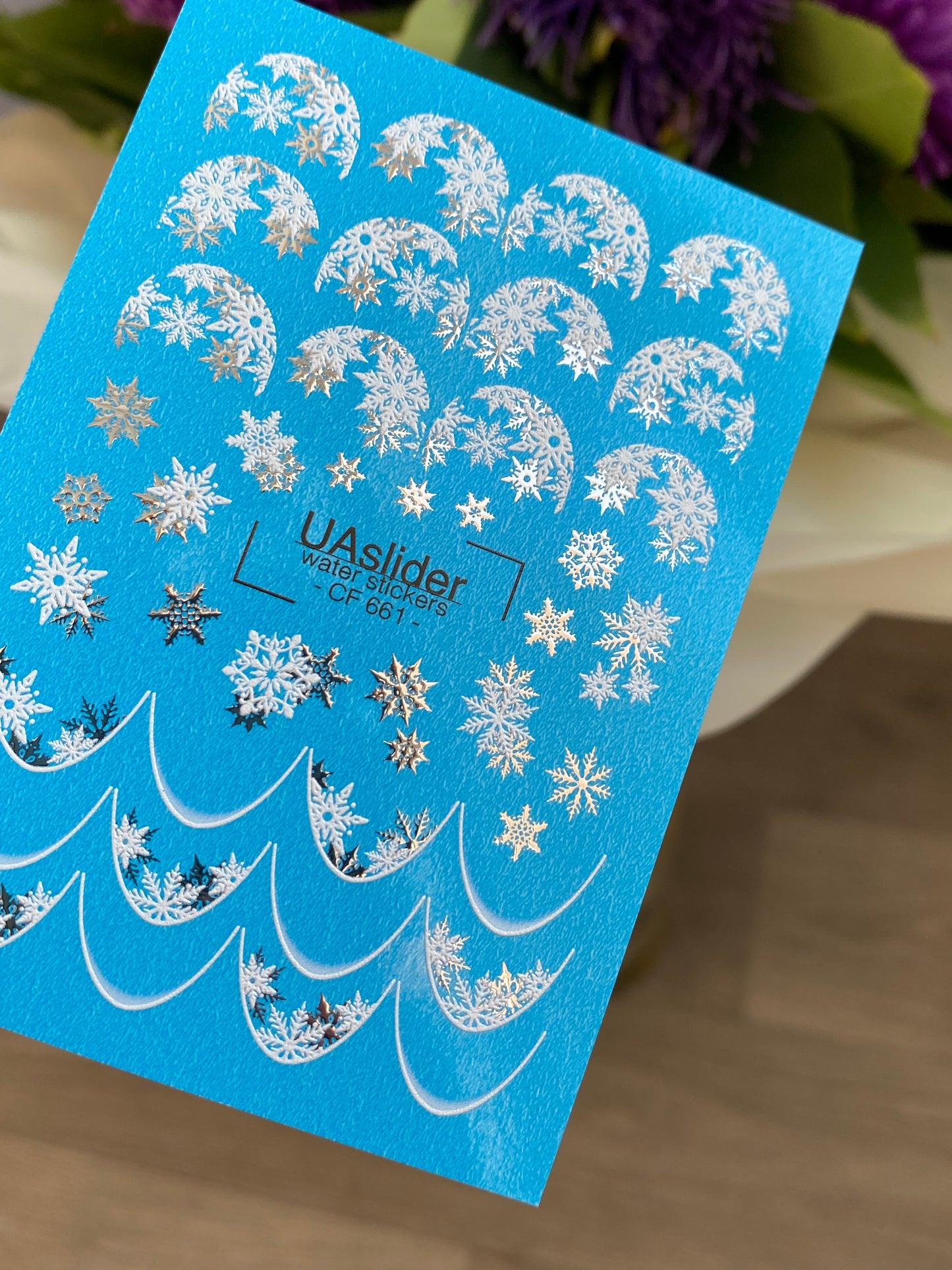 Nail Water Decal CF-661 | Water Slide Nail Decals with Silver Snowflakes | Winter French Tips