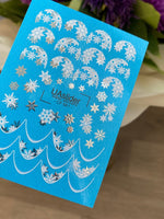 Nail Water Decal CF-661 | Water Slide Nail Decals with Silver Snowflakes | Winter French Tips