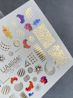 Nail Water Decal CF-159 | Abstract Geometric Water Slide Nail Decals | Modern Shapes & Gold Foil Accents - UASLIDER