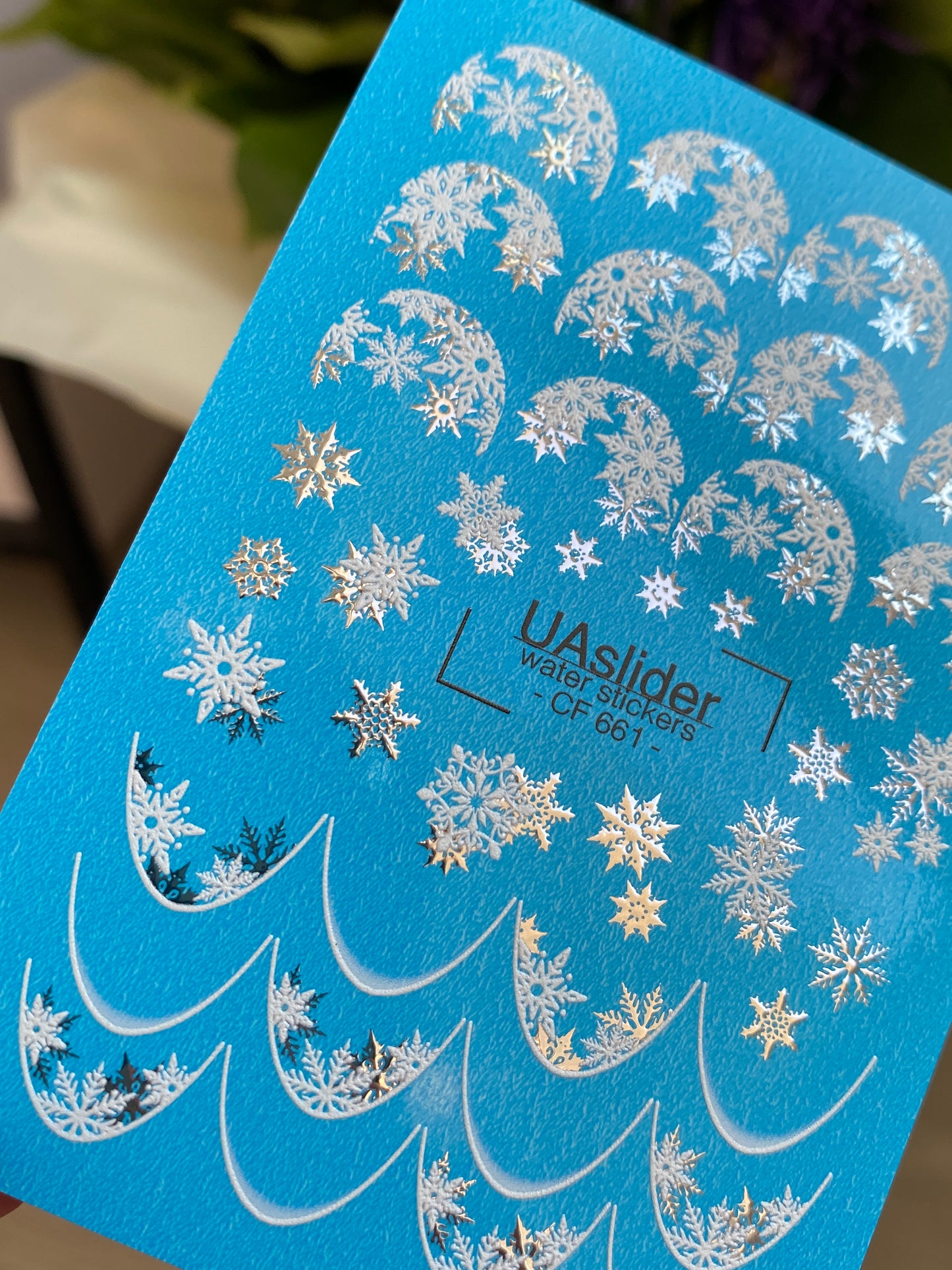 Nail Water Decal CF-661 | Water Slide Nail Decals with Silver Snowflakes | Winter French Tips