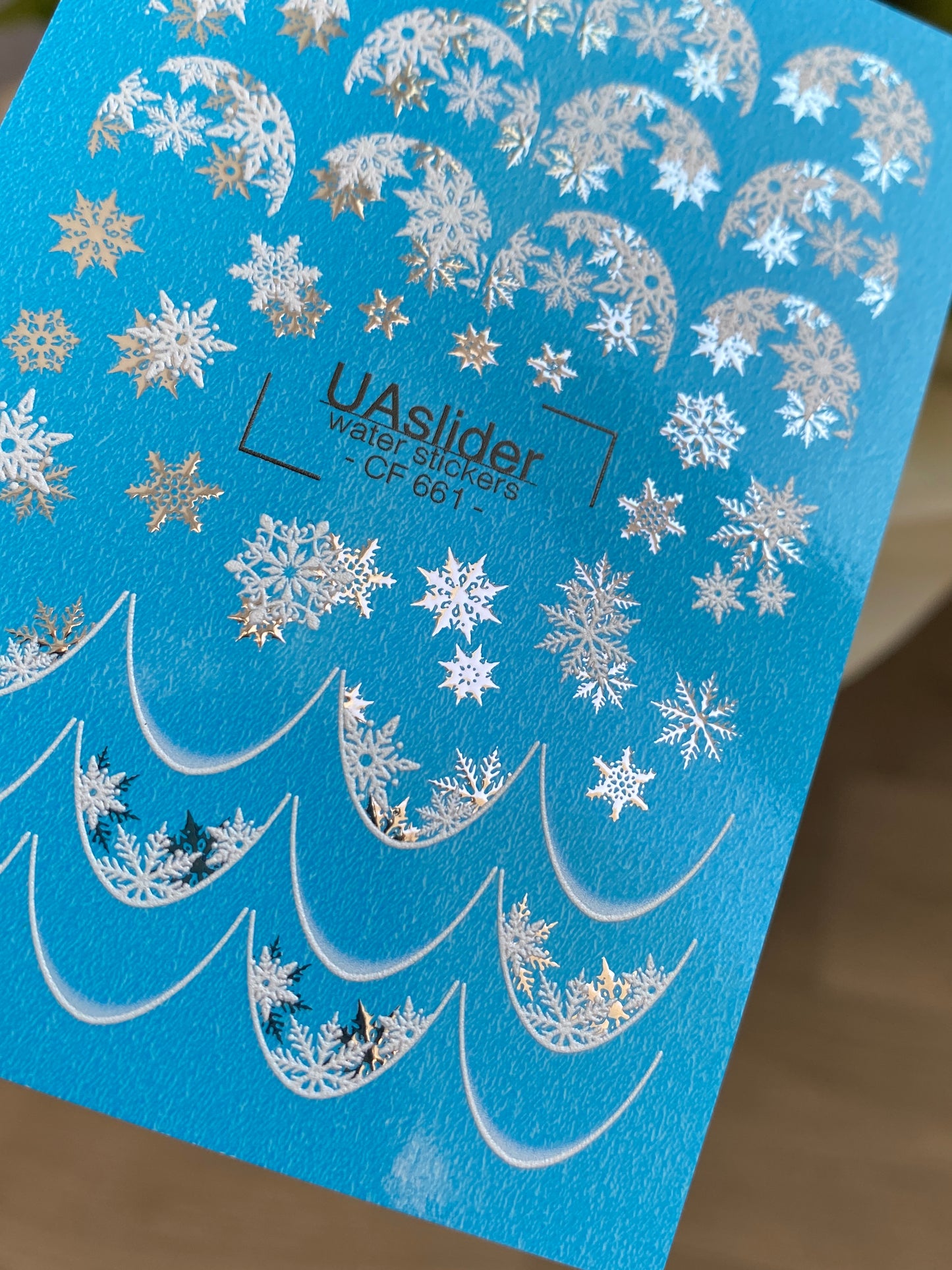 Nail Water Decal CF-661 | Water Slide Nail Decals with Silver Snowflakes | Winter French Tips