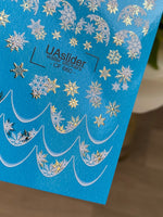 Nail Water Decal CF-660 | Water Slide Nail Decals with Silver & Gold Snowflakes | Festive French Tips