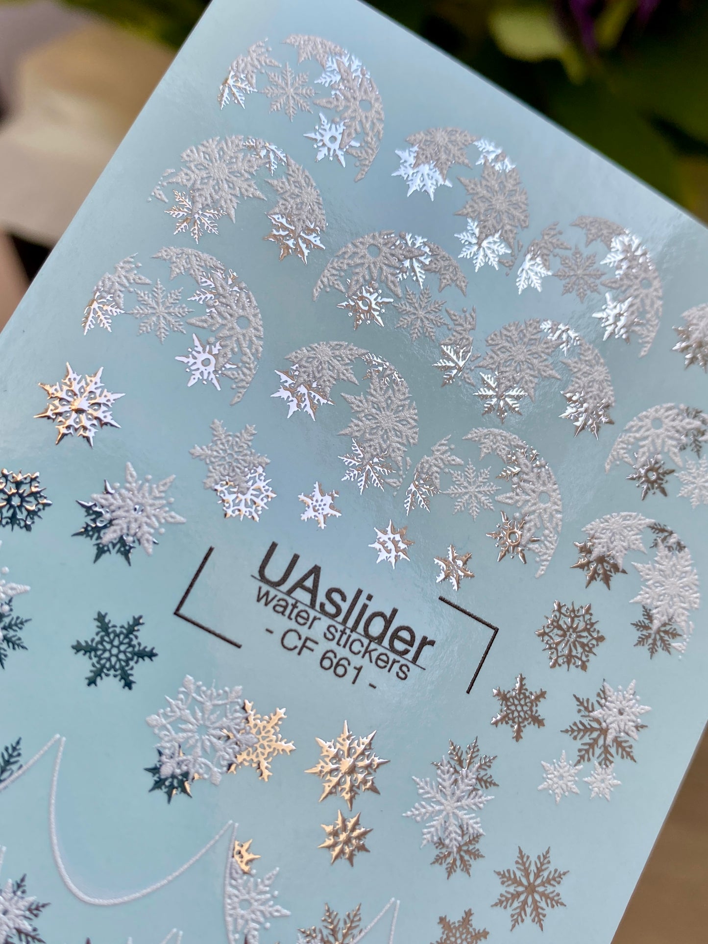 Nail Water Decal CF-661 | Water Slide Nail Decals with Silver Snowflakes | Winter French Tips