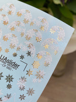 Nail Water Decal CF-660 | Water Slide Nail Decals with Silver & Gold Snowflakes | Festive French Tips