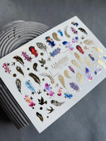 Nail Water Decal CF-152 | Feather Water Slide Nail Decals | Colorful Feathers, Birds & Gold Foil Stars - UASLIDER