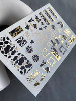 Nail Water Decal CF-215 | Cow Print Water Slide Nail Decals | Black & White with Gold Accents - UASLIDER