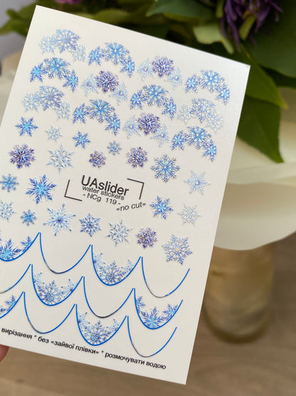 Nail Water Decal NCg-119 | Water Slide Nail Decals with Blue Snowflakes | Winter Nail Art