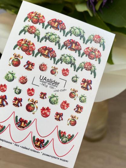 Tırnak Su Transferi NCg-120 | Noel Süslemeleri ile Su Kaydırmalı Tırnak Transferleri | Şenlikli Tatil Tırnak Sanatı