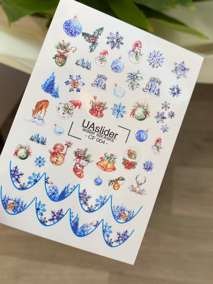 Nail Water Decal CF-004 | Water Slide Nail Decals with Christmas Ornaments & Snowflakes | Festive Holiday Set