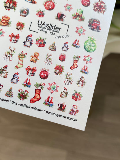 Nail Water Decal NCg-134 | Water Slide Nail Decals with Christmas Icons | Festive Holiday Nail Art