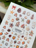 Nail Water Decal NCg-135 | Water Slide Nail Decals with Gingerbread and Christmas Ornaments | Cozy Holiday Nail Art
