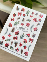 Nail Water Decal NCg-131 | Water Slide Nail Decals with Poinsettias and Pine Cones | Christmas Nail Art
