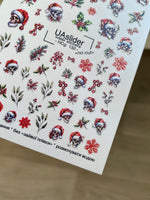 Nail Water Decal NCg-132 | Water Slide Nail Decals with Skulls in Santa Hats | Gothic Christmas Nail Ar