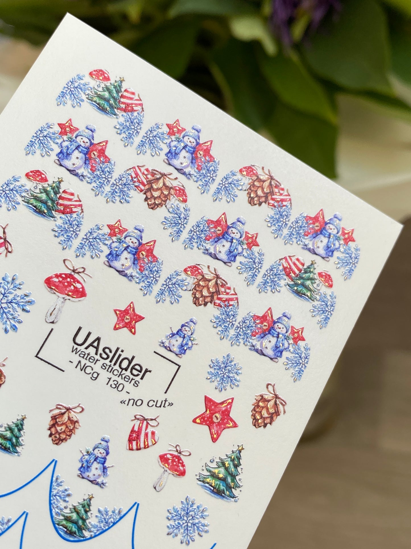 Nail Water Decal NCg-130 | Water Slide Nail Decals with Snowmen and Christmas Trees | Festive Winter Nail Art