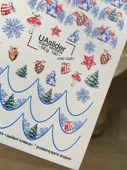 Nail Water Decal NCg-130 | Water Slide Nail Decals with Snowmen and Christmas Trees | Festive Winter Nail Art
