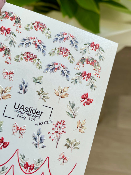 Nail Water Decal NCg-118 | Water Slide Nail Decals with Winter Berries | Festive Holiday Nail Art