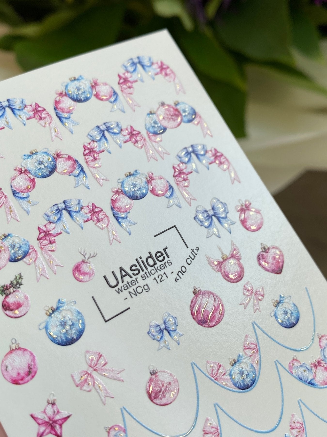 Nail Water Decal NCg-121 | Water Slide Nail Decals with Christmas Ornaments | Festive Holiday Nail Art