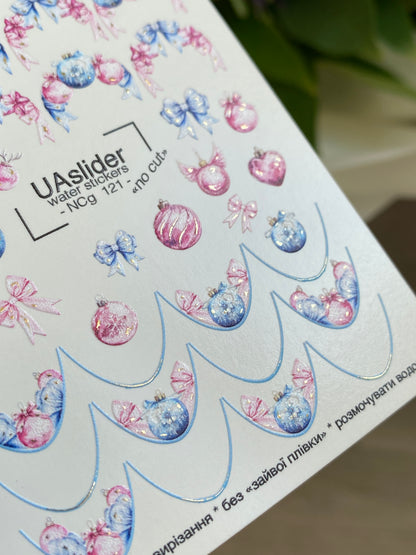 Nail Water Decal NCg-121 | Water Slide Nail Decals with Christmas Ornaments | Festive Holiday Nail Art