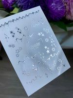 Nail Water Decal Fs-294 | Water Slide Nail Decals with Silver Stars | Elegant Starry Design