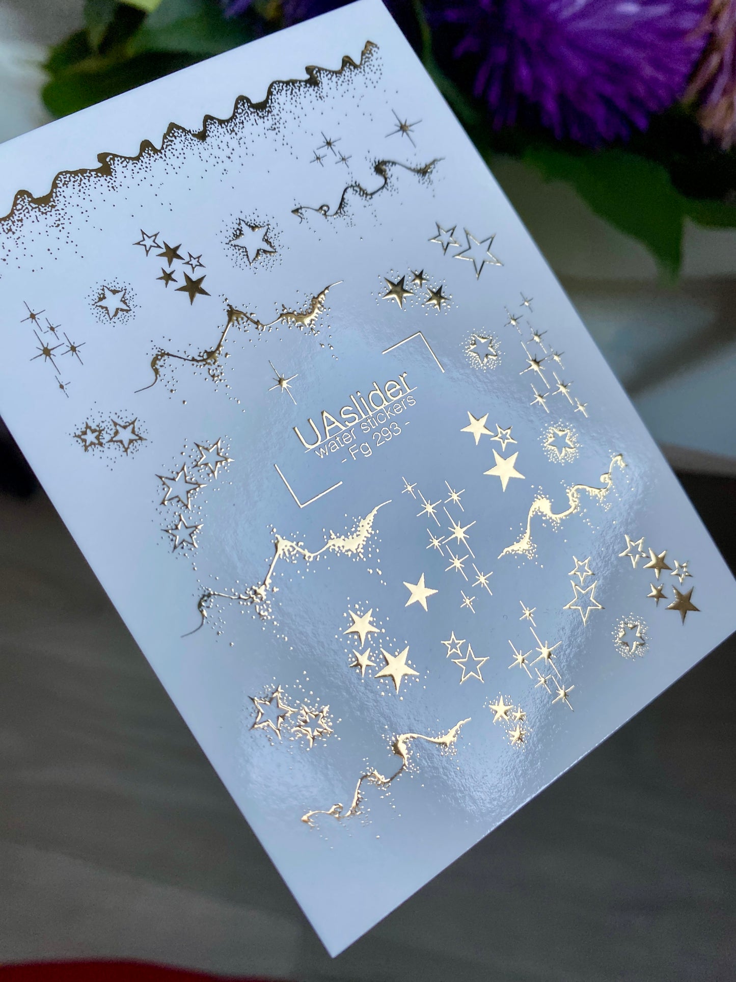 Nail Water Decal Fg-293 | Water Slide Nail Decals with Gold Stars | Elegant Starry Design