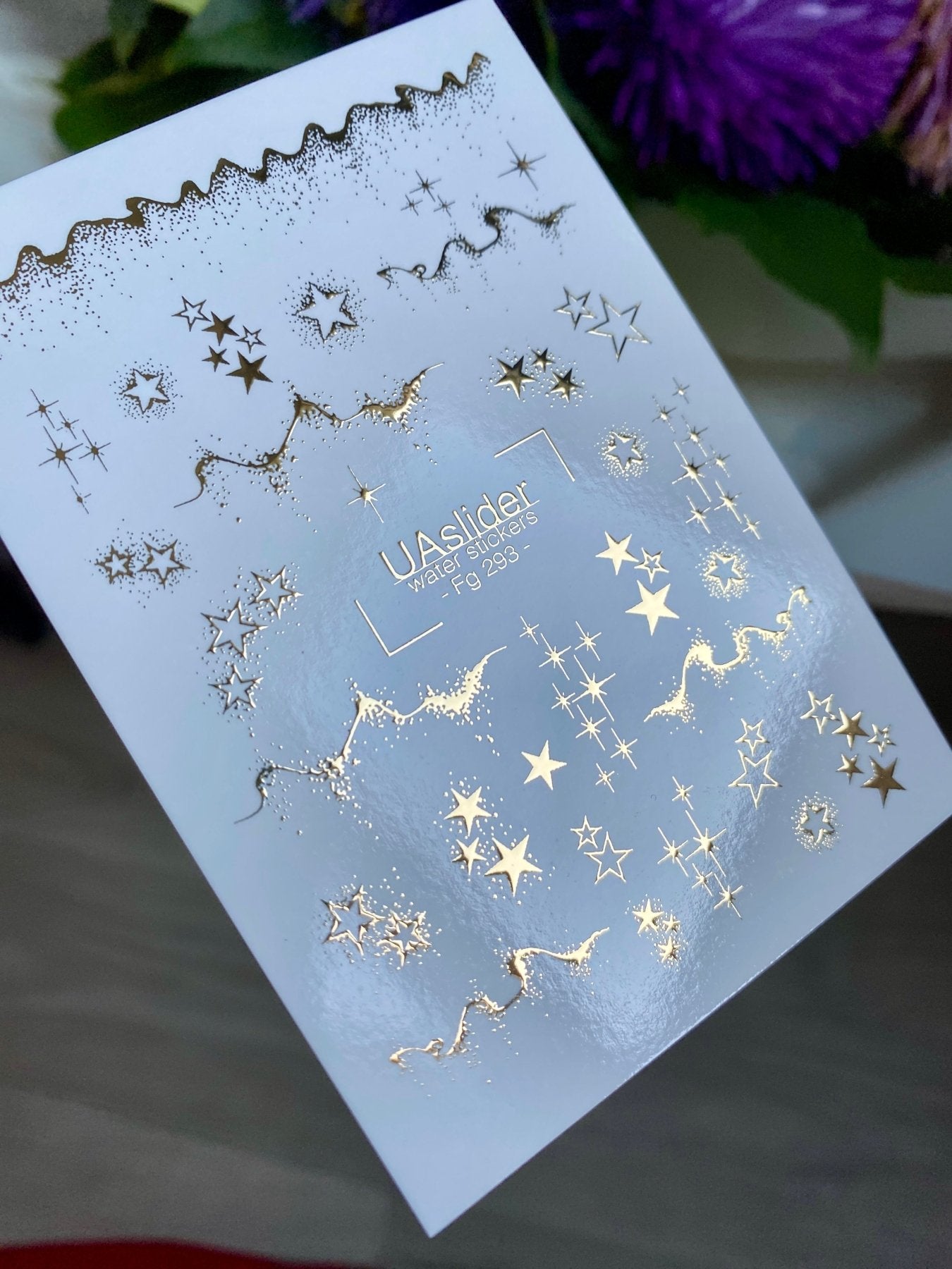 Nail Water Decal Fg-293 | Water Slide Nail Decals with Gold Stars | Elegant Starry Design