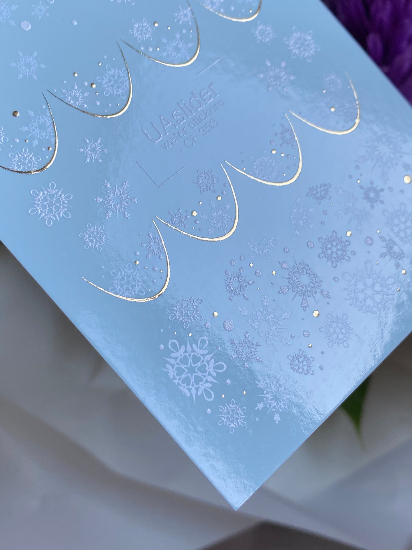 Nail Water Decal CF-353 | Water Slide Nail Decals | Snowflakes French Tips with Gold Accents