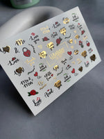 Nail Water Decal CF-227 | Romantic Water Slide Nail Decals | Love Quotes, Roses & Gold Hearts - UASLIDER