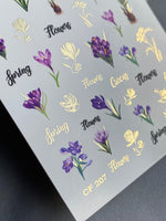 Nail Water Decal CF-207 | Nail Water Decals | Purple Crocus Flowers with Gold Foil Accents - UASLIDER