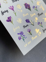Nail Water Decal CF-207 | Nail Water Decals | Purple Crocus Flowers with Gold Foil Accents - UASLIDER